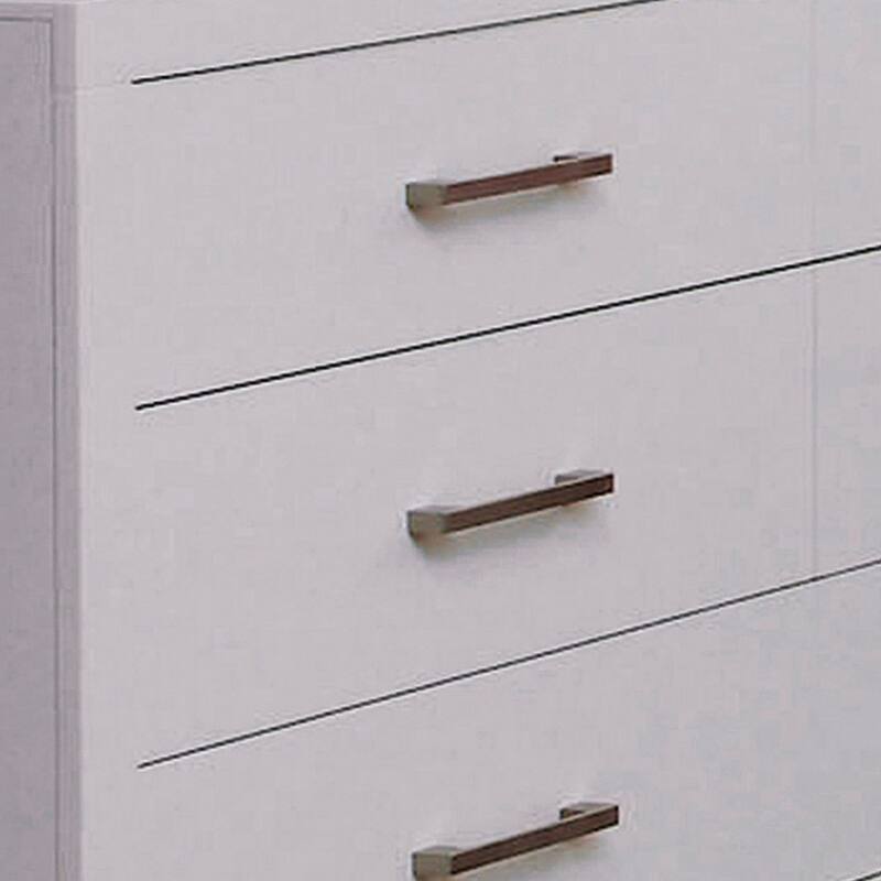 Bela 64 Inch Wide 6 Drawer Dresser, Felt Lined, Silver Handles, Crisp White