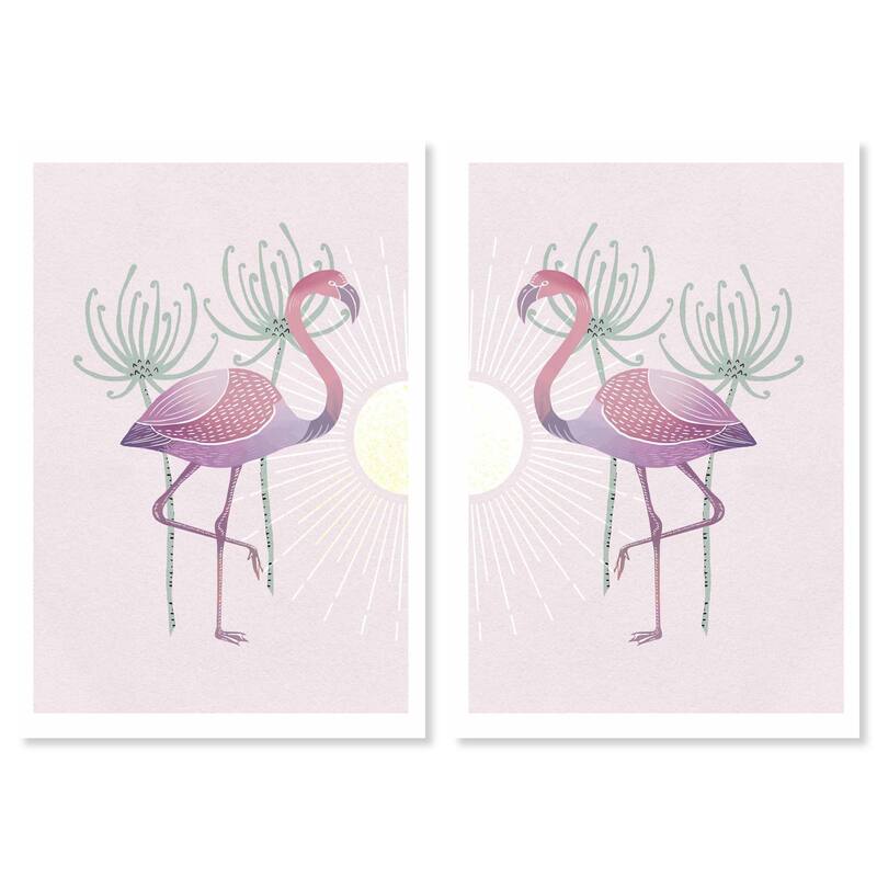 Wynwood Studio Canvas Animals Flamingo Duo Pink and Light Pink Modern & Contemporary Wall Art Canvas Print