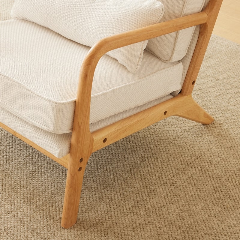 Upholstered Coarse Linen Blend Accent Chair with Wooden Legs and One Pillow