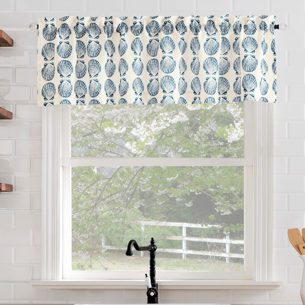 No. 918 Sandbar Tonal Seashell Print Semi-Sheer Rod Pocket 1-Piece Kitchen Curtain Valance - 54" x 14"