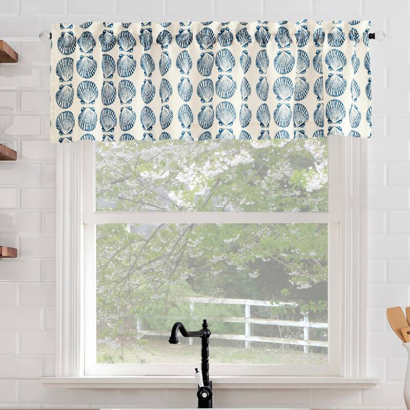 No. 918 Sandbar Tonal Seashell Print Semi-Sheer Rod Pocket 1-Piece Kitchen Curtain Valance - 54" x 14" - 54" x 14" - White