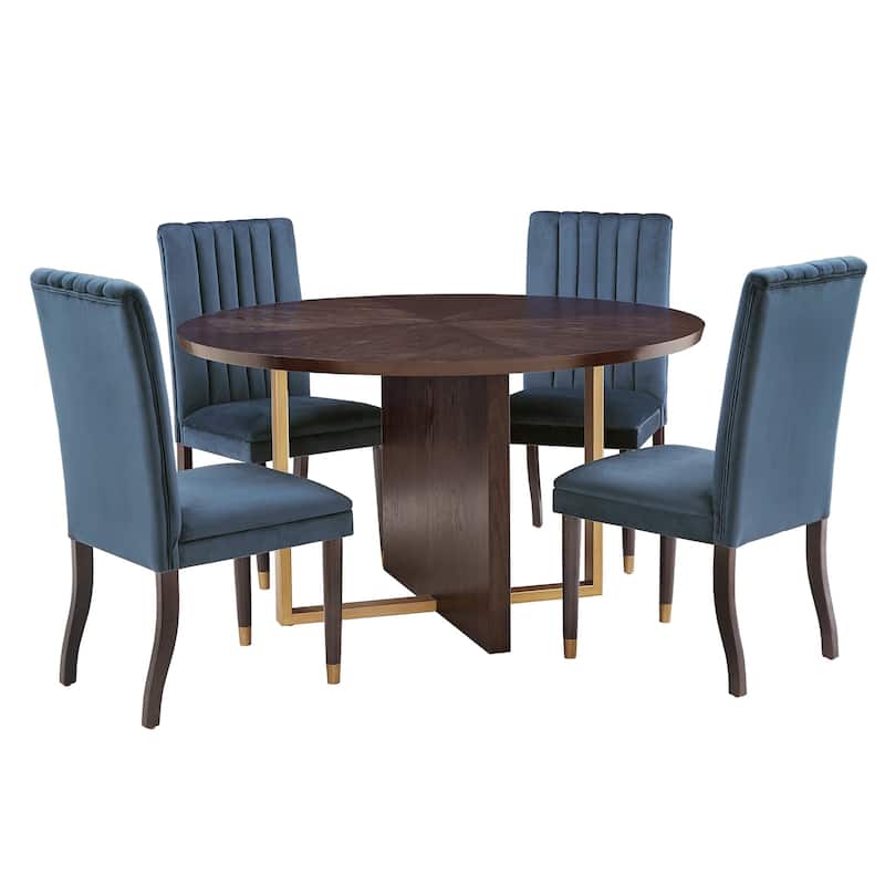 Andrea Espresso and Velvet 5-Piece Dining Set by iNSPIRE Q Modern - Blue
