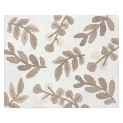 Floral Leaf Accent Floor Rug (2.5' x 3') - Ivory Cream Beige Taupe and White Neutral Boho Watercolor Botanical Flower Woodland