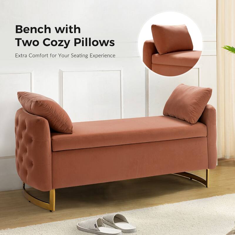 Robert Modern Upholstered Flip Top Storage Bench with Two Pillows by HULALA HOME