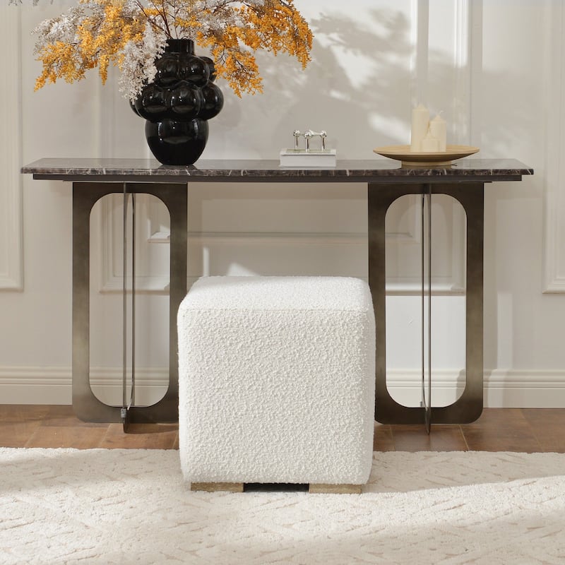 KINWELL 18.5" W Square Boucle Upholstered Ottoman Entryway Footstool