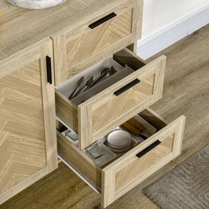 HOMCOM 61.5"L Buffet Cabinet, Rustic Sideboard with Adjustable Shelves