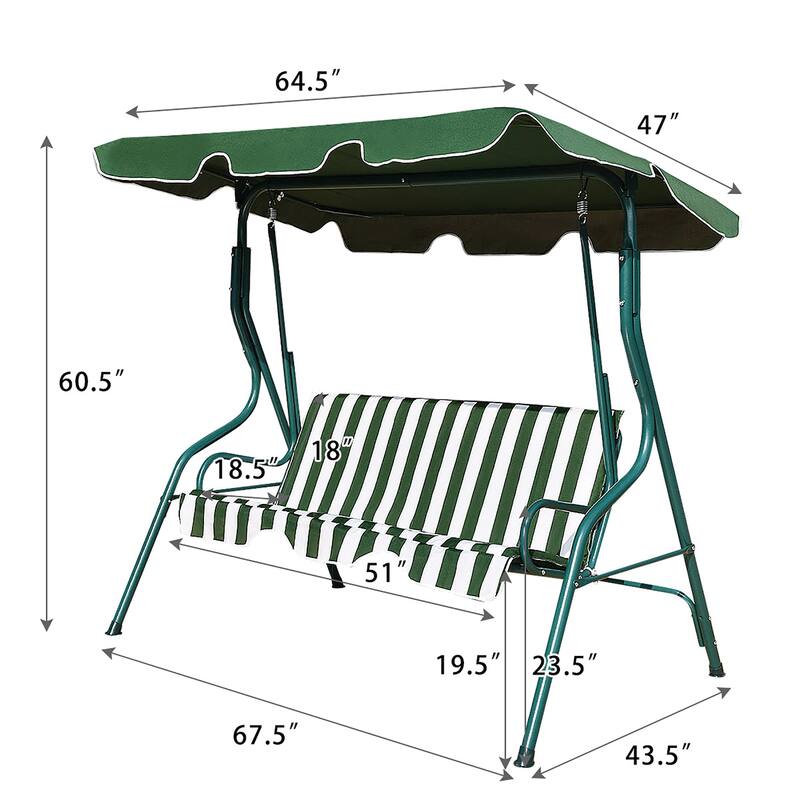 3-Person Patio Outdoor Yard Swing with Canopy