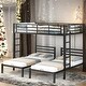 preview thumbnail 1 of 22, Full over Twin & Twin Size Bunk Bed with Built-in Shelf in Black Black