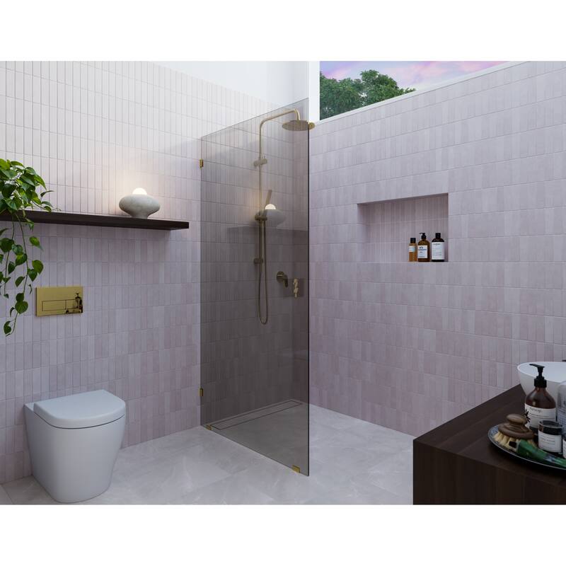 Ursa 36 in. x 78 in. Fully Frameless Glass Shower Panel - Single Fixed Panel with Gray Tint - Polished Brass
