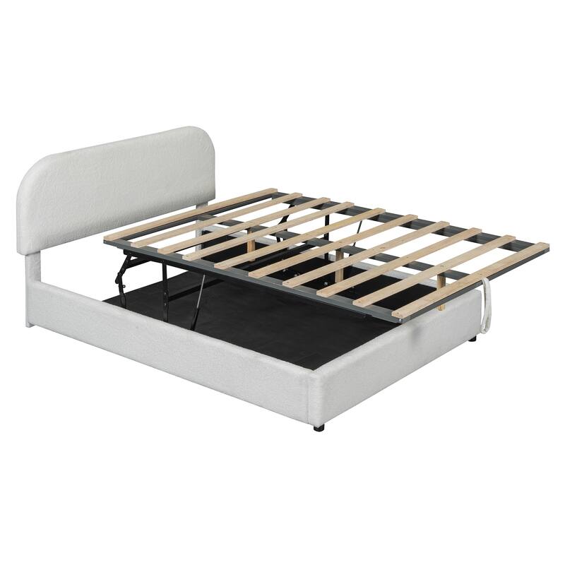 Teddy Fleece Upholstered Platform Bed with Hydraulic Storage System