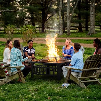 32 Inch Outdoor– Wood Burning Fire Pit with Mesh Lid and Fire Picker, Outside Small Fire Pits for Backyard, Porch, Deck, BBQ