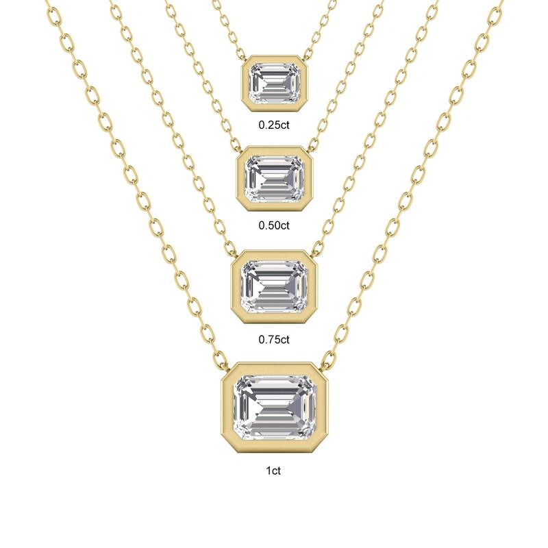 Marquee Lab Grown 1/4 Carat Emerald Cut Bezel Set Diamond Solitaire Pendant in 14K Yellow Gold