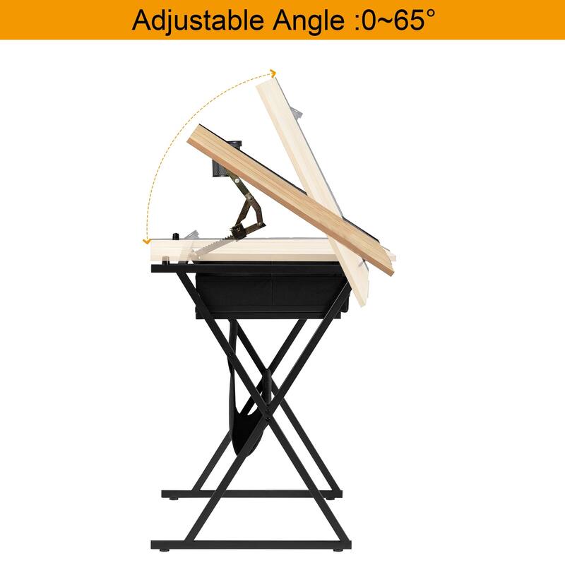 Javlergo Drafting Table Drawing Table Artist Desk Tilting Tabletop Art Craft Desk 2 Storage Drawers and Stool for Home Office