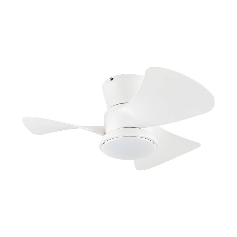 31" Modern White Dimmable LED Hugger Ceiling Fan with Light and Remote