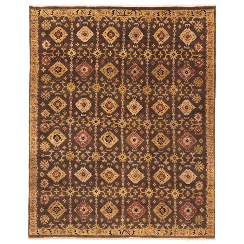 ECARPETGALLERY Hand-knotted Finest Agra Jaipur Dark Brown Wool Rug - 7'8 x 9'7