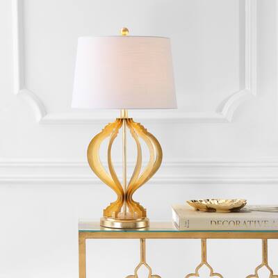 Sebastian 28.5" Metal Trellis LED Table Lamp, Gold Leaf by JONATHAN Y