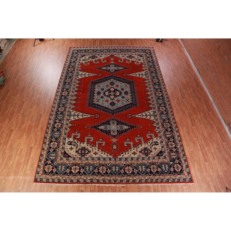 Hand Knotted Oriental 100% Wool Carpet Traditional Geometric Red Viss Area Rug - 17' 6'' X 11' 5''