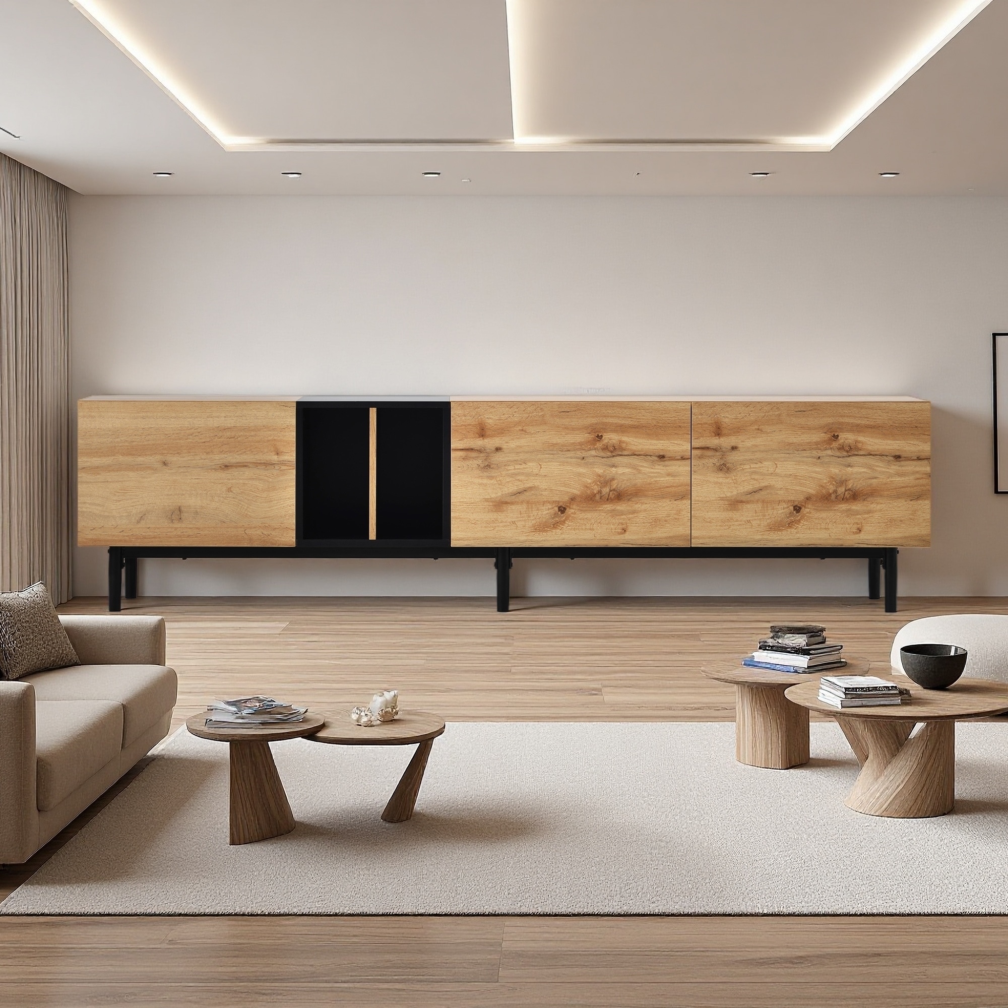 76.8" MDF Modern Media Console with 3 Drop Down Doors, Spacious Storage, Buffet Table for Living Room