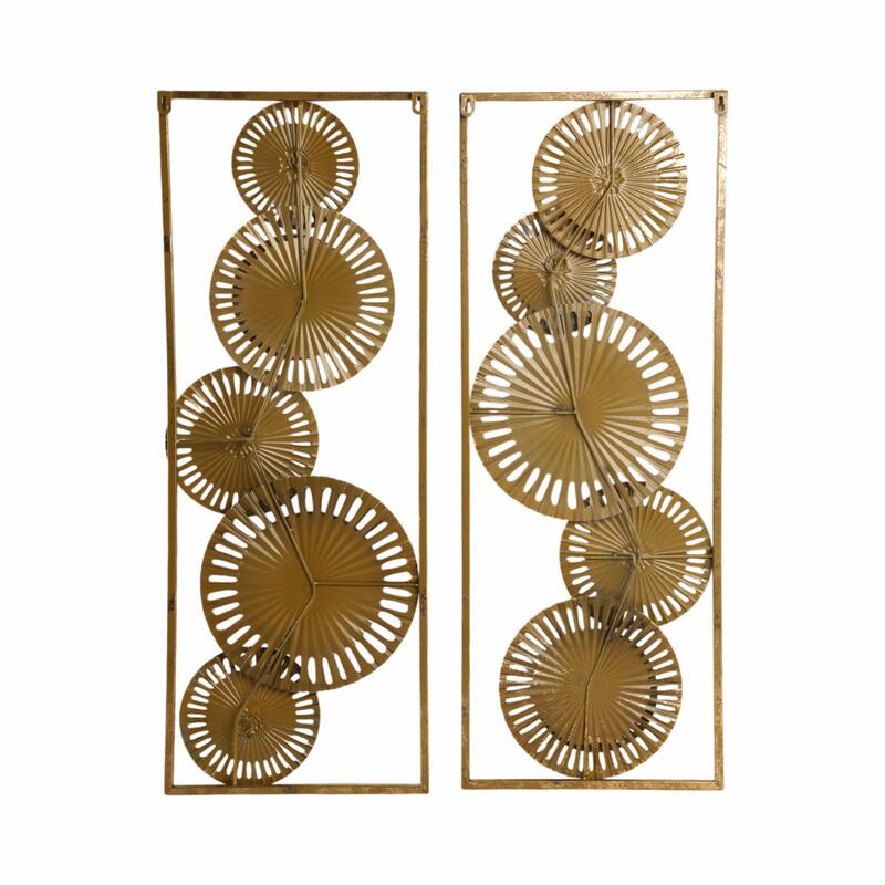 Metal Geometric Pierced Disc Wall Art Set - Gold, 32"