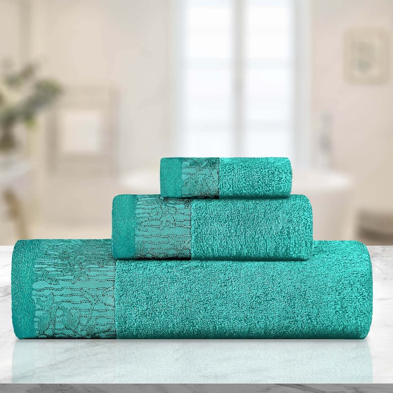 Superior Wisteria Cotton Floral Jacquard 3 Piece Bathroom Towel Set
