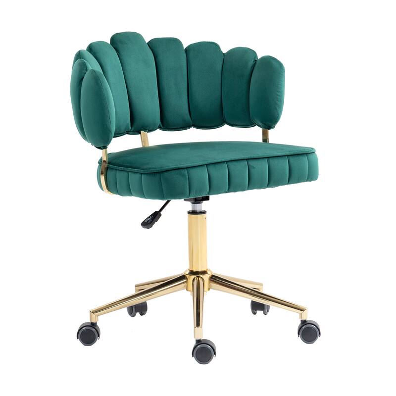 Velvet Home Office Desk Chair, Height Adjustable Task Chair, Armless Single Chair with Wheels, 360° Swivel Vanity Chair - N/A