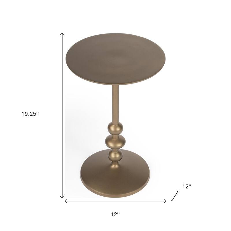 HomeRoots 19" Bronze Aluminum Round Drink Size Pedestal End Table - 12.00 in. x 19.25 in. x 12.00 in.