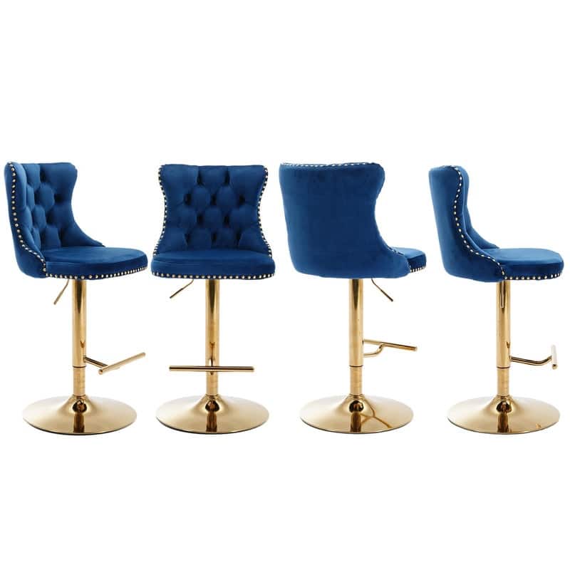 Velvet Upholstered Nailheads Tufted Swivel Bar Stools (Set of 4)