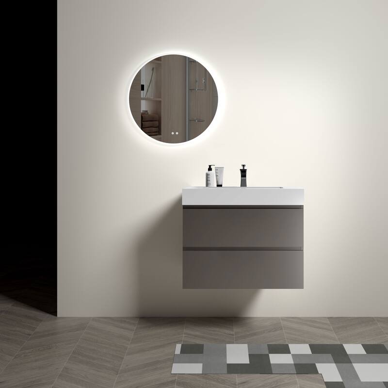 30" Wall-Mounted Bathroom Vanity with Double Door Storage, Solid Wood Frame, Space-Saving Design, Anti-Scratch Floor Mat