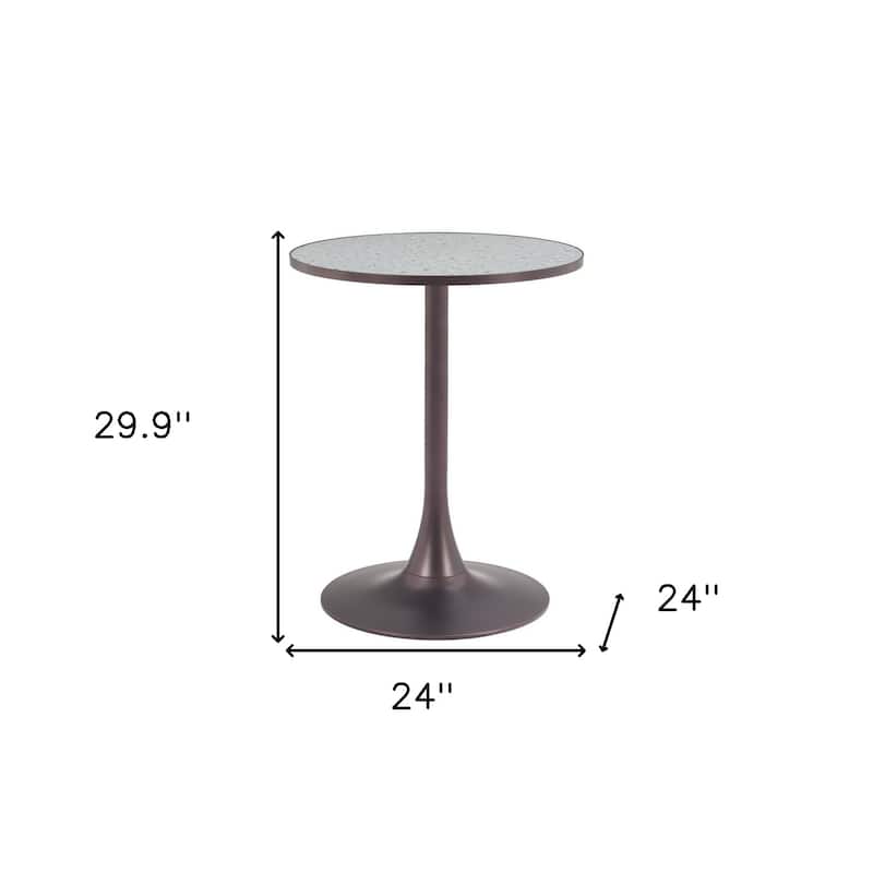 HomeRoots 24" Gray and Bronze Wood and Steel Pedestal Base Round Top Dining Table - 24.00 in. x 29.90 in. x 24.00 in.