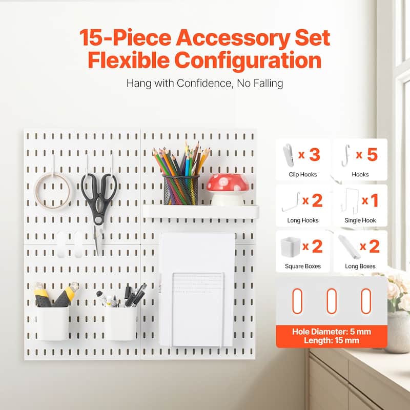 ABS HIPS Pegboard 4 Panels Wall Organizer with Hooks - 11 x 11 x 0.47" (L x W x H)