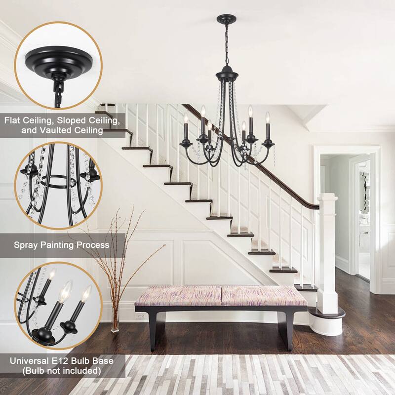 6-Light Candlestick Hanging Crystal Linear Chandelier Lighting for Kitchen Island