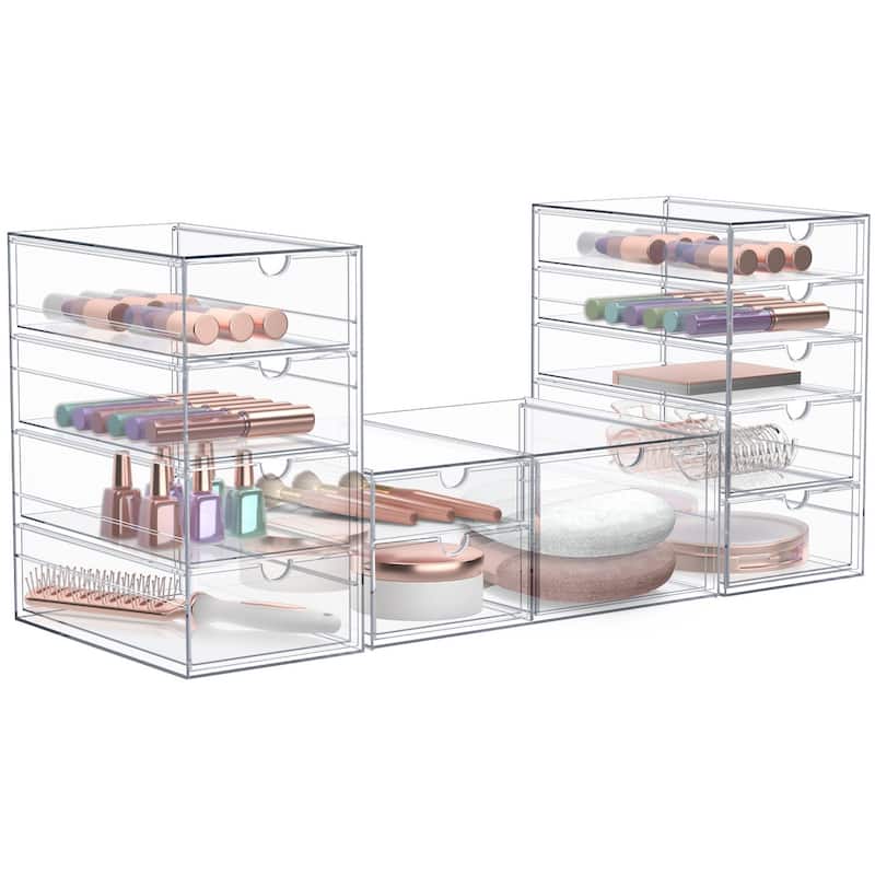 Sorbus Acrylic Cosmetic Makeup Organizer 12 Drawers Clear Stackable Storage Bins For Jewelry And Office Supplies Organizer- 3Pc