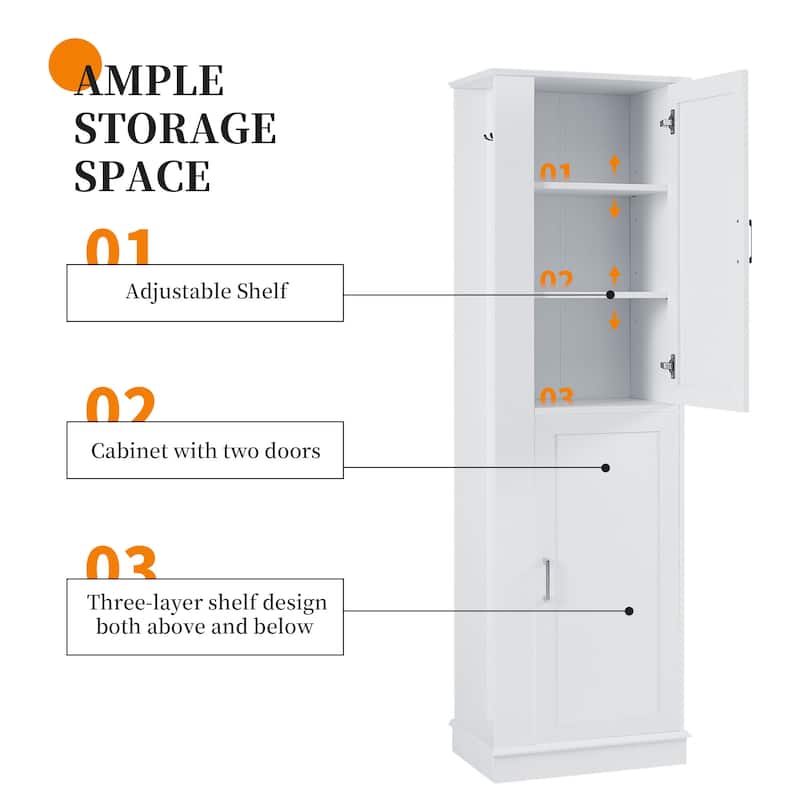 Tall Bathroom Storage Cabinet, Freestanding Floor Cabinet, Storage Organizer Cabinet with Side Hook & Adjustable Shelf