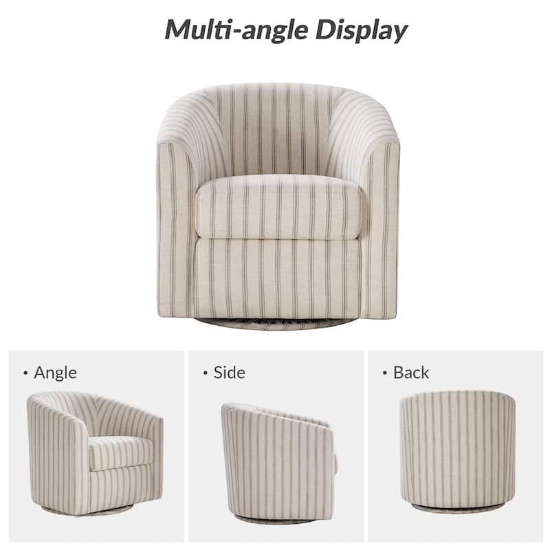 Cuenca Modern Living Room Wooden Upholstered 360° Swivel Barrel Chair with Metal Base and Wide Backrest