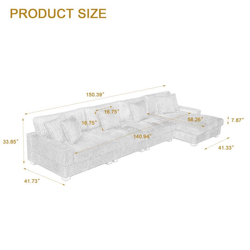 Cotton Flannel 3-Seat Modular Sectional Sofa with Chaise