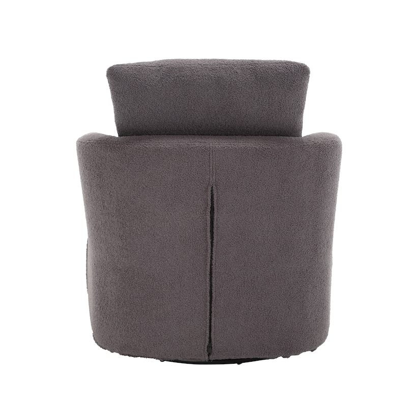 Swivel Barrel Chair with 2 Pillows, Teddy Fabric Upholstered Club Chair, Lounge Sofa Chair with Round Armrests & Backrest