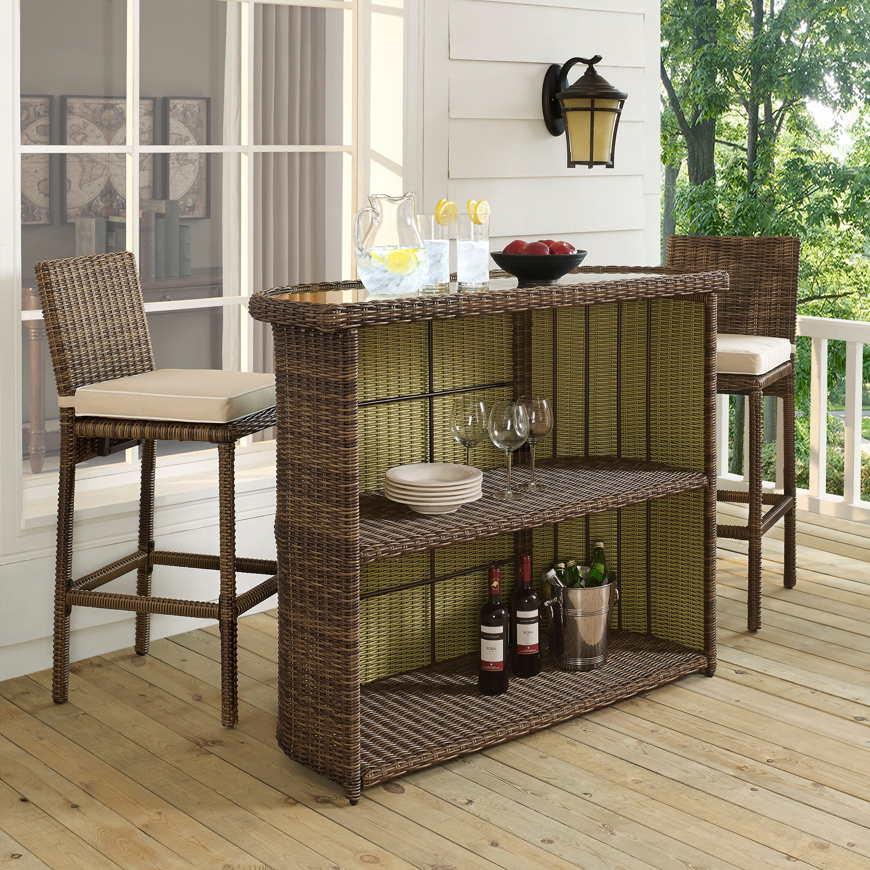 Outdoor wicker bar table sales
