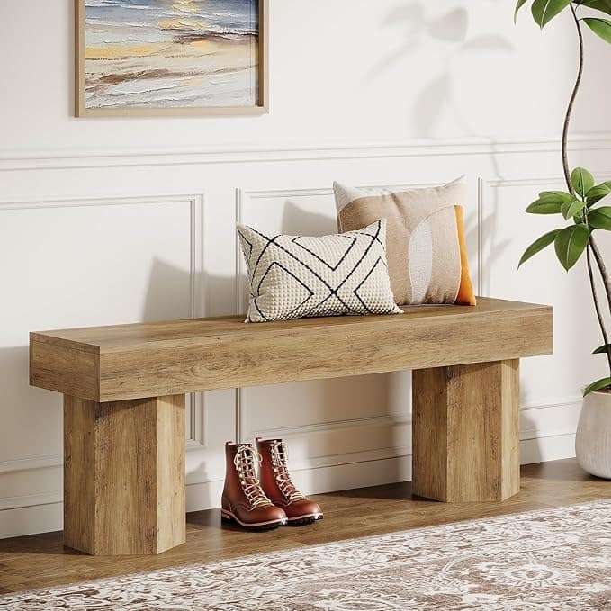 41" Farmhouse Wooden Entryway Bench, Indoor End of Bed Bench - 41.43" W x 11.81" D x 17.72" H
