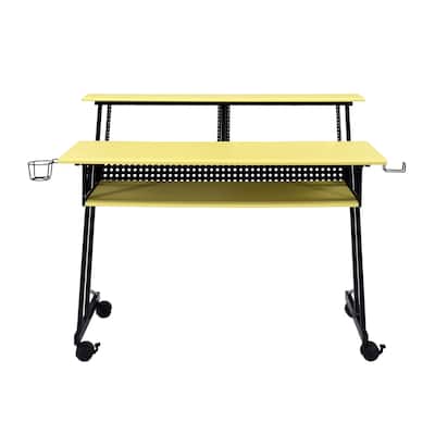 Music Recording Studio Desk with Keyboard Tray, Yellow and Black