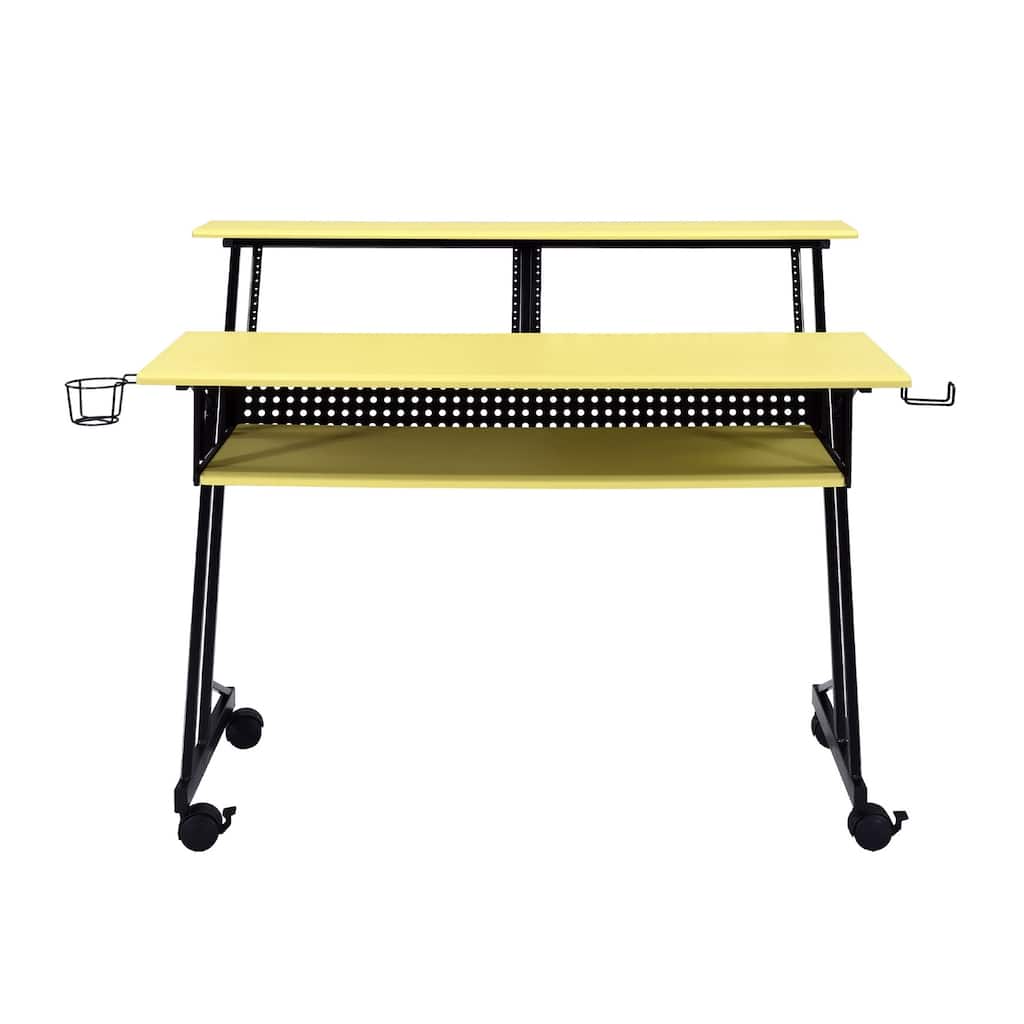 Music Recording Studio Desk with Keyboard Tray, Yellow and Black