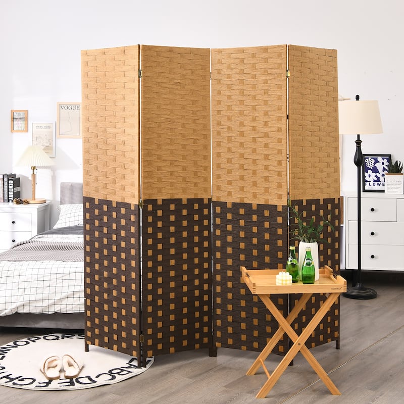 Costway 4 Panel Folding Room Divider Weave Fiber Privacy Partition - See Details