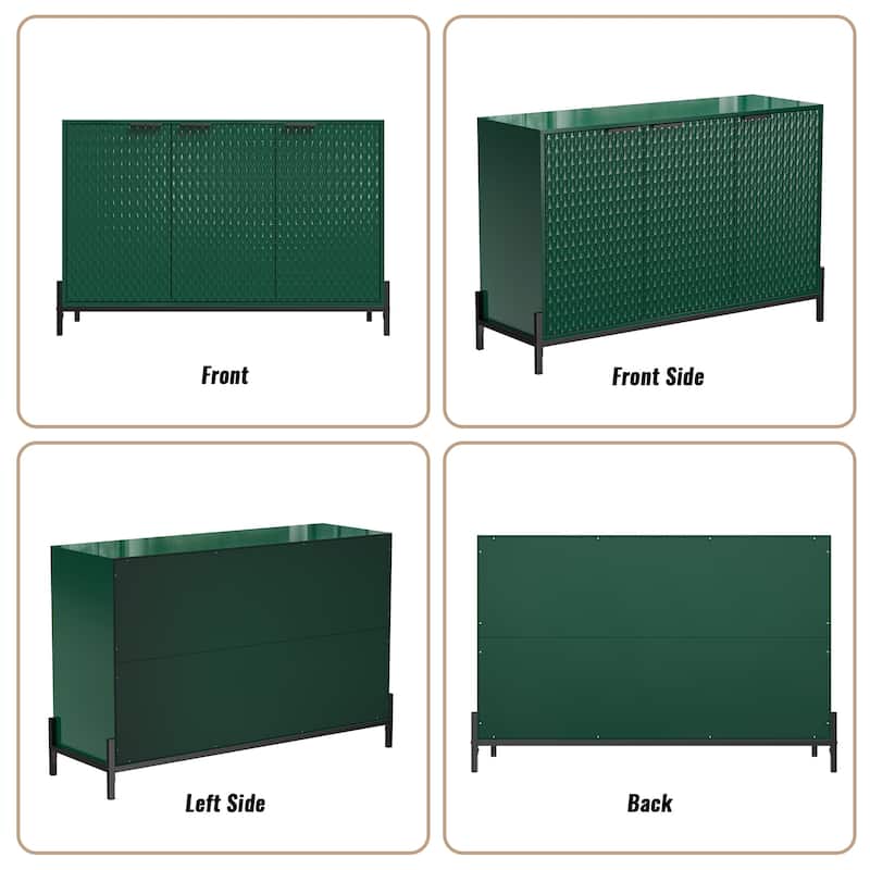 Modern High Gloss 3-Door Cabinet -Buffet Sideboard with Powder Coated Metal Feet