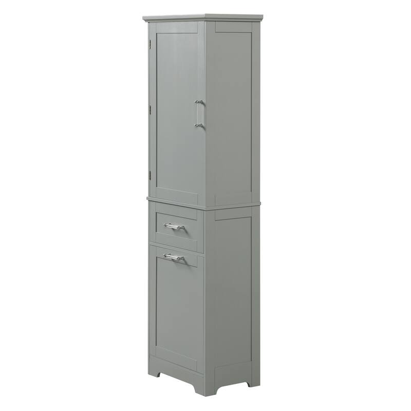 Tall Bathroom Storage Cabinet, Freestanding Organizer, Wooden Floor Cabinet with 2 Different Size Drawers & Adjustable Shelf