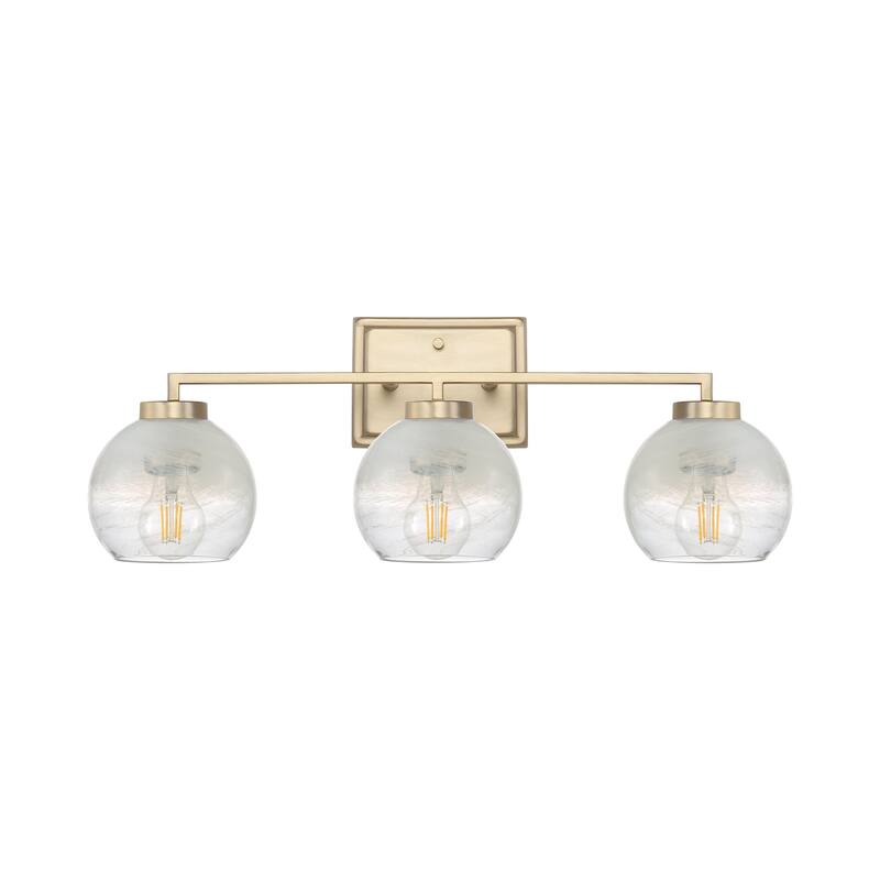 Yep by Golden Lighting Elliott 3-light Vanity in Brushed Champagne Brass and Clear Alabaster Glass - Gold