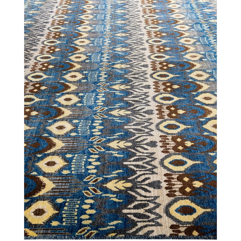 Ikat One-of-a-Kind Hand-Knotted Area Rug, Blue - 8' 0" x 10' 0"