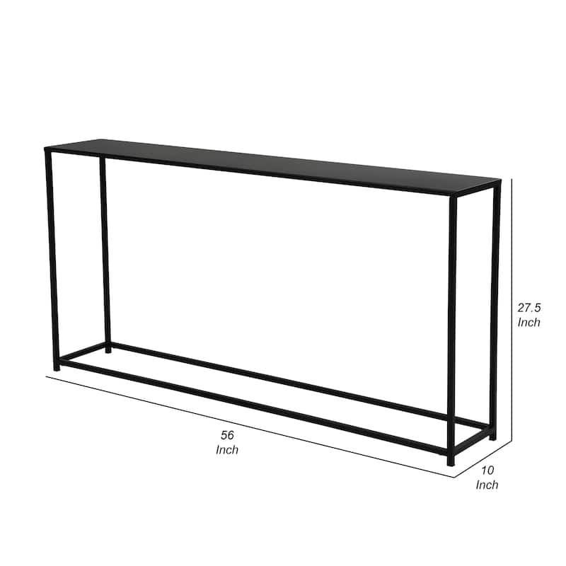 Eme 56 Inch Console Sofa Table, Rectangular Top, Modern Black Metal Frame