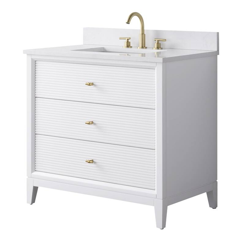 Vanity Art 36" Freestanding Bathroom Vanity with Engineered Marble Top and Sink