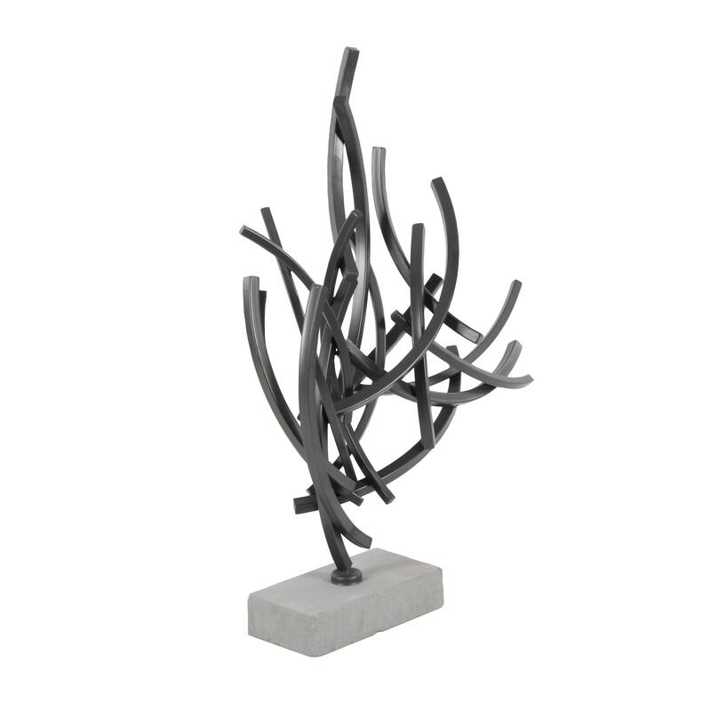 Gray Metal Abstract Decorative Sculpture with Marble Base