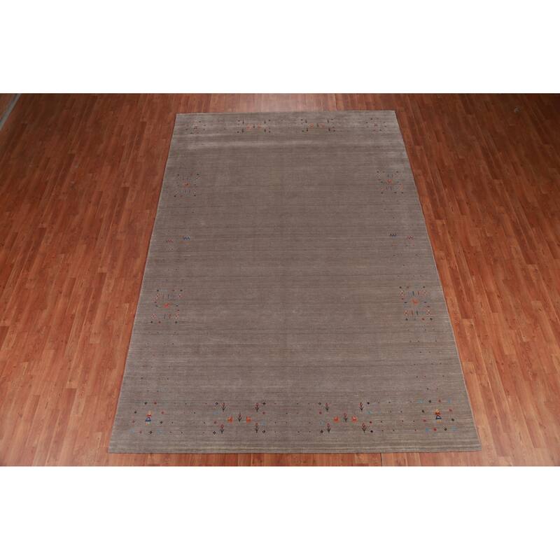 Light Brown Tribal Gabbeh Indian Area Rug Handmade Wool Carpet - 7'11" x 11'7"