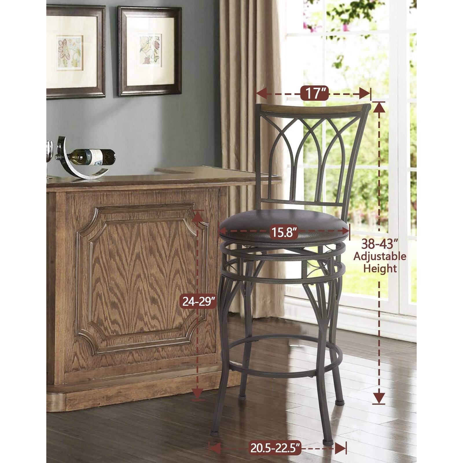 Swivel Bar Stools Adjustable Seat PU Leather Kitchen Island Bed Bath